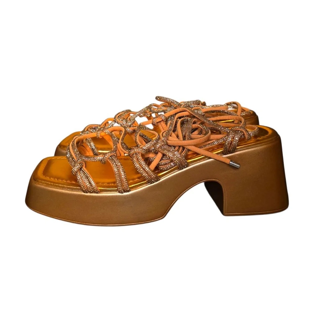 NWT Cape Robbin Orange Gold Platform Sandals Size 10‎